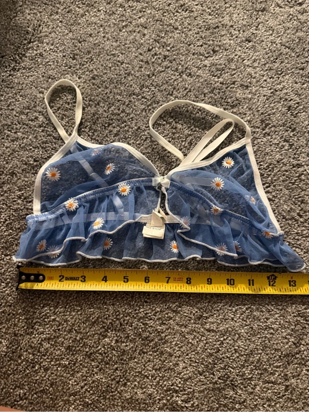 Blue Mesh Daisy Ruffle Bralette